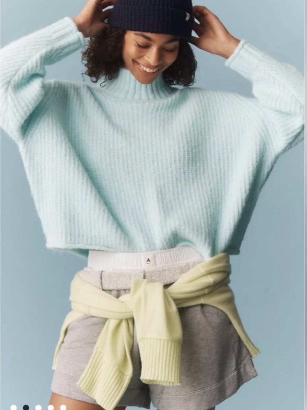 Pilcro Mint Ribbed Turtleneck Sweater